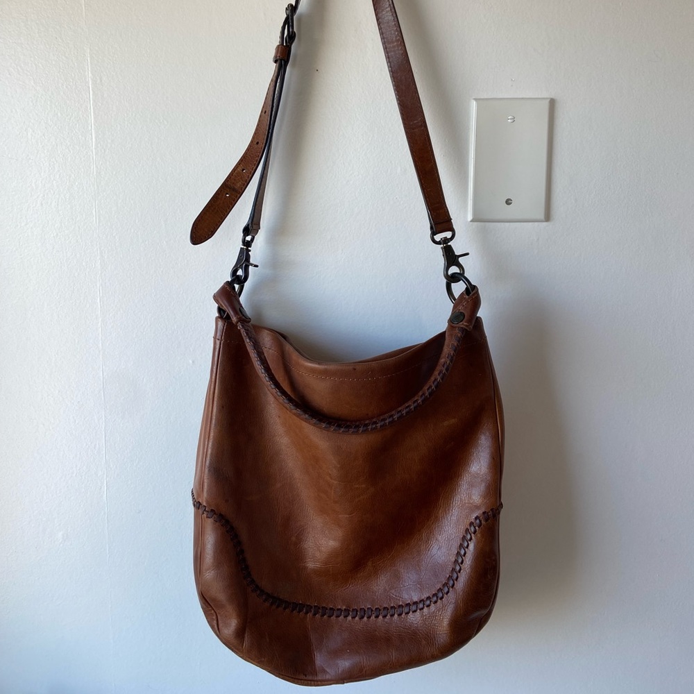 FRYE Melissa Leather Hobo Bag Transport Tote in Cognac